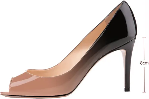 Miniatura 3 de Eldof Zapatos de tacón medio para mujer con puntera abierta, tacón clásico, tacón de aguja