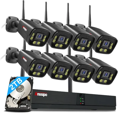 Sistema de cámara de seguridad inalámbrica 4K, cámara WiFi enchufable de 8 piezas para interiores y exteriores, advertencia dual, audio de 2 vías,