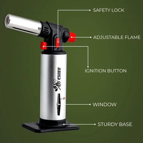 Miniatura 6 de Jo Chef Antorcha de cocina con butano incluido – Encendedor recargable con bloqueo de seguridad y llama ajustable, soplete culinario para cocinar