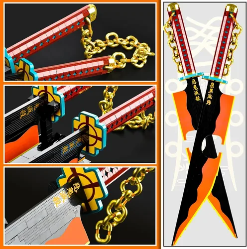 Miniatura 3 de SATHIBI Juego de construcción de espadas Demon para adultos, modelo de bloque de construcción de cuchillo de 46 pulgadas de largo con soporte