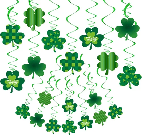 Decoraciones del día de San Patricio, serpentinas de banderines – 20 piezas de trébol verde para el día de San Patricio, decoración de baby shower