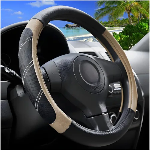 Zpana Funda para volante de automóvil, de piel de fibra de carbono de 15 pulgadas, protector antideslizante para volante con forro, accesorios