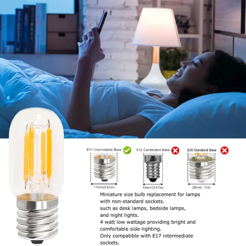 Miniatura 7 de Jensense Bombilla LED E17 para debajo del microondas, sobre estufa, repuesto brillante al tacto frío para bombillas halógenas/de tungsteno 120 V 4 W