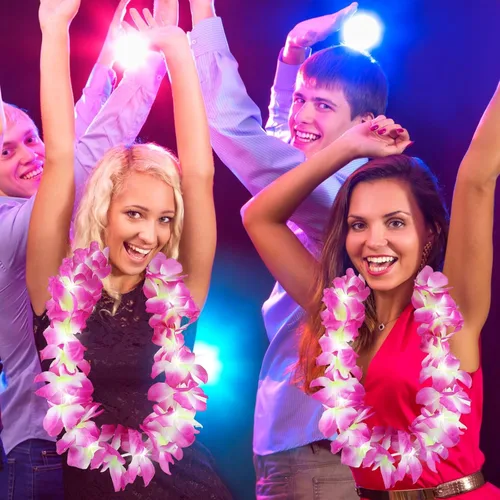 Miniatura 3 de Sherr 48 piezas Collares de leis hawaianas LED con luces LED, collares de flores de Luau para mascarada, playa, boda tropical, suministros