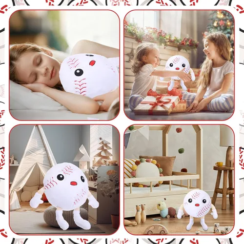 Miniatura 5 de Soulchen Divertido juguete de peluche de béisbol con patas de 11 pulgadas, suave animal de peluche para niños y niñas, almohada deportiva de béisbol