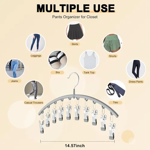Miniatura 5 de Volnamal Organizador de leggings para armario, colgador de metal para pantalones de yoga con revestimiento de goma, paquete de 4 con 10 clips