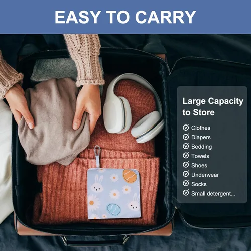Miniatura 7 de Paquete de 2 bolsas de lavandería de viaje con asa y cordón, bolsas plegables expandibles para ropa sucia con gancho y cremallera, 23 x 20 pulgadas