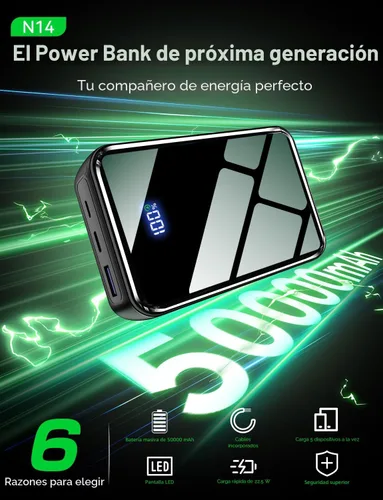 Miniatura 4 de Cargador portátil de 50000 mAh, cargador portátil de carga rápida de 22.5 W con cables integrados, paquete de batería externa de 4 salidas, pantalla