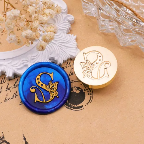 Miniatura 3 de SWANGSA Kit de sello de cera inicial del alfabeto S, sello de sellado de letras de mariposa vintage con 200 cuentas de cera de sellado