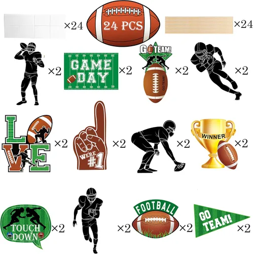 Miniatura 4 de 24 piezas de centros de mesa de fútbol para fiesta de fútbol, decoración de mesa de rugby para el día del juego, fútbol, touchdown, fiesta, tema