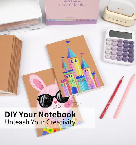 Miniatura 4 de ALKALO Paquete de 6 cuadernos de papel kraft de cuadrícula A5 a granel, cuadernos de diario, cuadernos de papel cuadriculado A5, 8.3 x 5.5 pulgadas