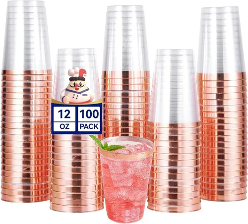 Miniatura 12 de JOLLY CHEF Paquete de 100 vasos desechables de plástico plateado, vasos tipo tumbler de plástico transparente de 12 onzas, elegantes vasos