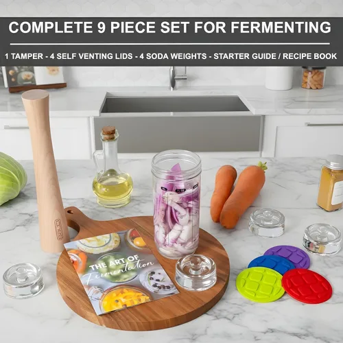 Miniatura 3 de BALCI Kit completo de fermentación de tarros Mason – Juego de iniciación de 9 piezas con tapas de fermentación, pesas de vidrio, manipulación