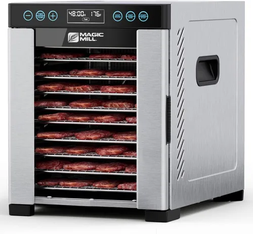 Magic Mill Pro - Máquina deshidratadora de alimentos | 10 bandejas de acero inoxidable | Secador para charqui, bocadillos para perros, hierbas,