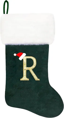 Miniatura 28 de Calcetines de Navidad bordados de 20 pulgadas con monograma, terciopelo negro con puño de felpa blanca supersuave, adornos clásicos para decoración
