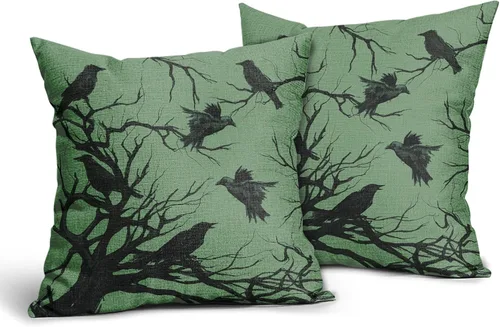 Miniatura 2 de Tree Crows - Juego de 2 fundas de almohada de Halloween de 16 x 16 pulgadas, fundas de almohada decorativas de otoño, fundas de almohada negras