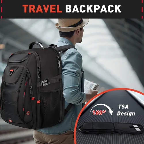 Miniatura 5 de Z-MGKISS Mochila de viaje extra grande de 55 L, mochila para laptop de 18.4 pulgadas para hombres, resistente al agua, aprobada por la TSA, bolsa