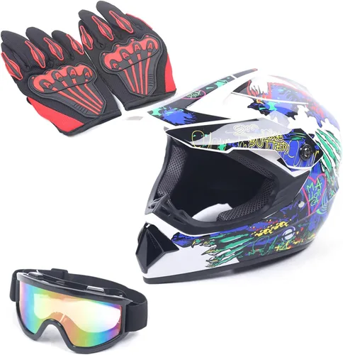 Miniatura 9 de Casco de cara completa para motocicleta, motocross, ATV, UTV, todoterreno, MTB Racing Casco, cascos ligeros DOT con guantes de gafas para adultos