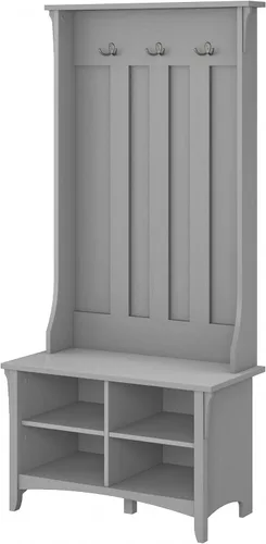 Miniatura 12 de Bush Furniture Salinas Hall Árbol con banco de almacenamiento de zapatos, blanco puro y gris Shiplap Shiplap Gris/Blanco Puro