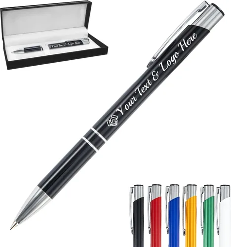 Bolígrafo personalizado, 1 unidad, bolígrafo personalizado con logotipo de mensaje de nombre comercial grabado, tapa de clic de tinta negra, regalo