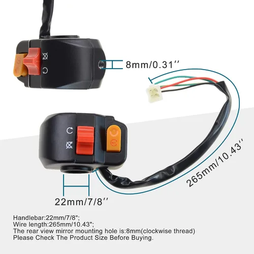Miniatura 2 de GOOFIT Botón universal de interruptor de faro delantero de montaje en manillar derecho de 7/8 pulgadas con interruptor de encendido de repuesto