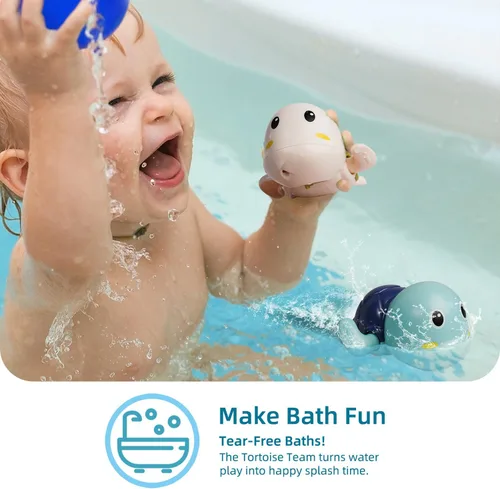 Miniatura 3 de LiKee Juguetes de baño, paquete de 3 con 3 colores, lindas tortugas de natación, juguetes de cuerda para bebés de 1 año en adelante, juguetes
