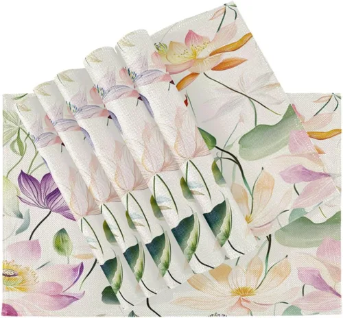 Miniatura 4 de Personalizado Bangladesh Water Lily Belleza Flores Configuración de mesa para mesa de comedor Decoración Cena Impermeable Manteles individuales
