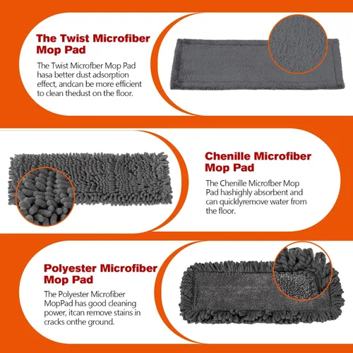 Miniatura 2 de Trapeador de polvo para limpieza de suelos con 3 almohadillas lavables y mango de acero inoxidable de 55 pulgadas de largo, mopa de microfibra