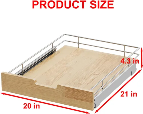 Miniatura 2 de Sikarou Organizador de gabinete extraíble, estante deslizante resistente, cesta de madera y alambre, cajón extraíble para cocina debajo