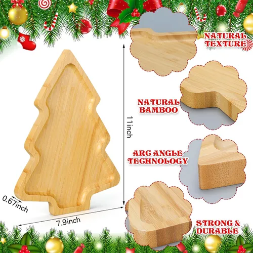 Miniatura 2 de Sliner 4 platos de Navidad con forma de árbol de Navidad, bandeja de madera para aperitivos, bandeja de dulces de madera en forma de árbol