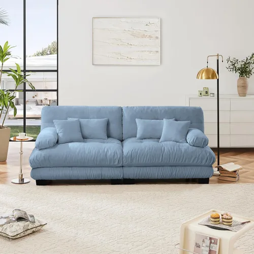 Miniatura 2 de Sofá de burbujas de gran tamaño, sofá cama para sala, sofá modular de tela de felpilla similar a una nube con reposabrazos de refuerzo, asiento Azul