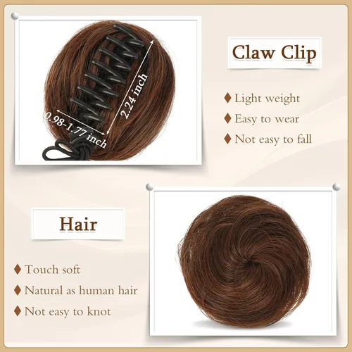 Miniatura 3 de SOFEIYAN 2 extensiones de cabello sintético con clip de garra, accesorio para peluca, moño espacial updo, moño desordenado con orejas de gato
