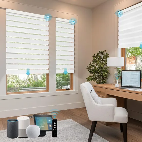 Miniatura 10 de SmartWings Persianas motorizadas de cebra con cenefa funcionan con Homekit Thread Alexa Z-Wave Smart de doble capa con control remoto, persiana