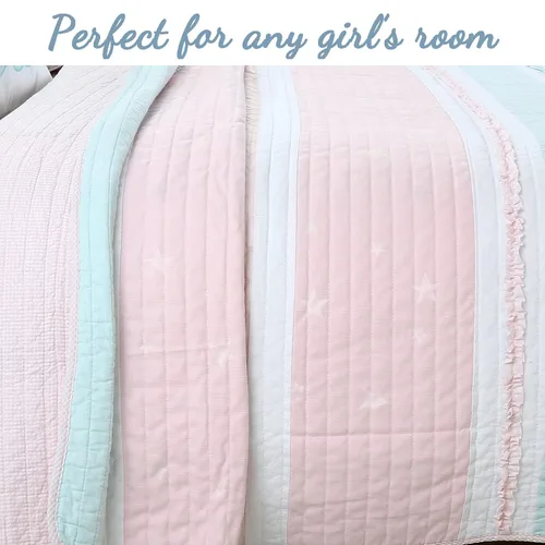 Miniatura 4 de Cozy Line Home Fashions Juego de ropa de cama acolchado reversible de niña con volantes rosa claro y azul de 100% algodón, colcha, cubrecama