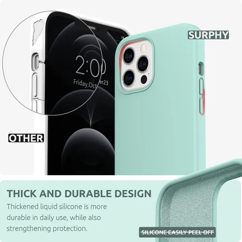 Miniatura 3 de SURPHY Funda diseñada para iPhone 12 Pro Max de 6.7 pulgadas, funda de silicona líquida (con forro de microfibra) para iPhone 12 Pro Max 2020, verde