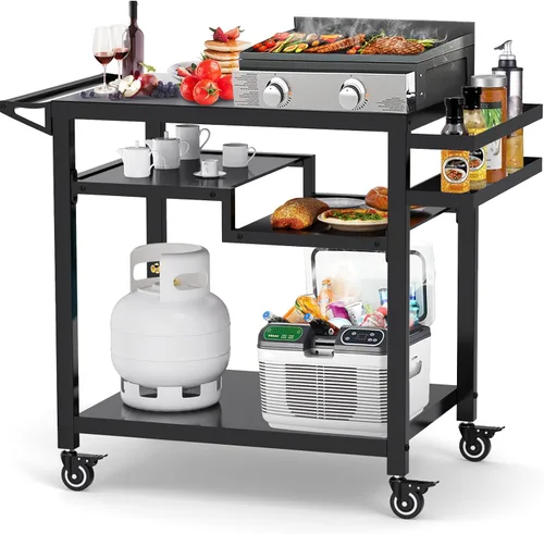 Mesa de carrito de comedor para exteriores movible de 3 estantes de 20 x 32 pulgadas, soporte multifuncional para preparación de alimentos, mesa de