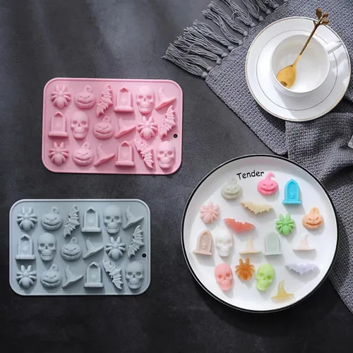 Miniatura 7 de Molde de silicona de Halloween para chocolate 3D para hornear chocolates, galletas, gomitas de caramelos, calaveras, calabazas, murciélagos