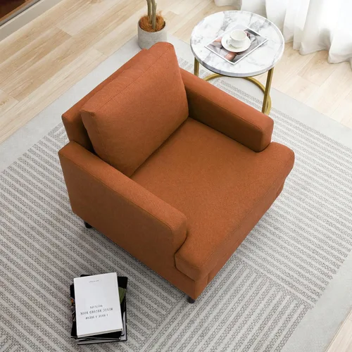 Miniatura 5 de Weture Silla de Acento Moderna de Mediados del Siglo, Sillón de Tela de Lino para Sala de Estar, Cómodas Sillas de Lectura Tapizadas para Naranja