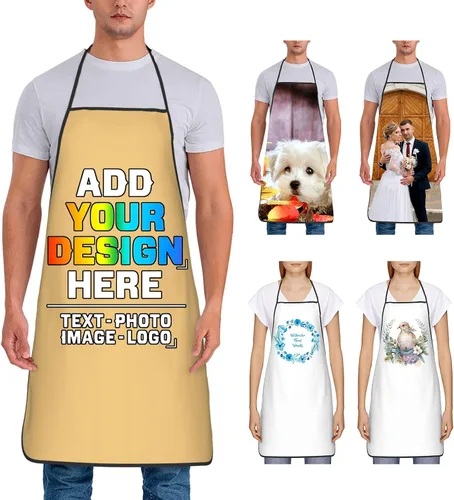 Miniatura 23 de Delantal personalizado para mujer, personalizado para añadir tu propio nombre, texto, logotipo, foto, chef, delantal de cocina para barbacoa
