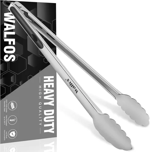 Miniatura 10 de Walfos Pinzas de cocina de acero inoxidable – Pinzas de metal de bloqueo resistentes de 7, 9 y 12 pulgadas para cocinar, asar a la parrilla, juego