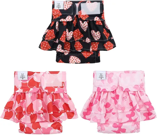 Miniatura 25 de CuteBone Pañales para perras con faldas, paquete de 3 vestidos reutilizables para cachorros, pantalones para el período de ciclo de calor QBD11M