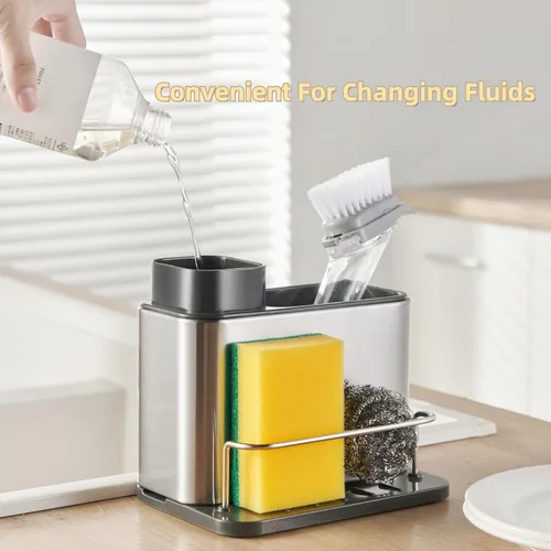 Miniatura 5 de LIBODOUR Dispensador de jabón para fregadero de cocina y baño, soporte de esponja 3 en 1 para cocina, organizador de dispensador de jabón
