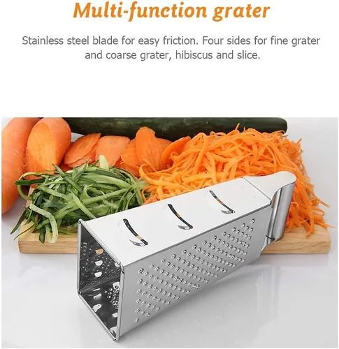 Miniatura 6 de Rallador de caja, rallador grande de acero inoxidable de 4 lados para queso parmesano, jengibre, verduras