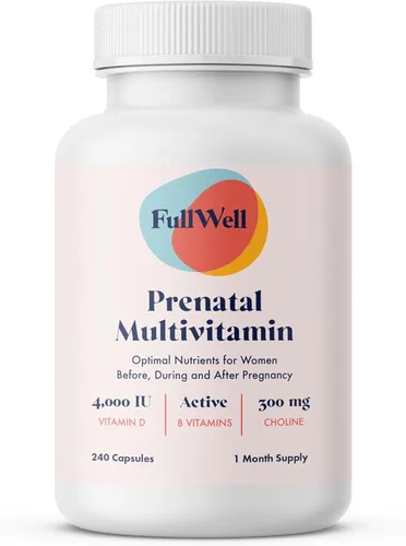FullWell Vitaminas Prenatales | Colina, ácido fólico, Vitamina D para el crecimiento fetal, desarrollo cerebral | 26+ nutrientes vitales |