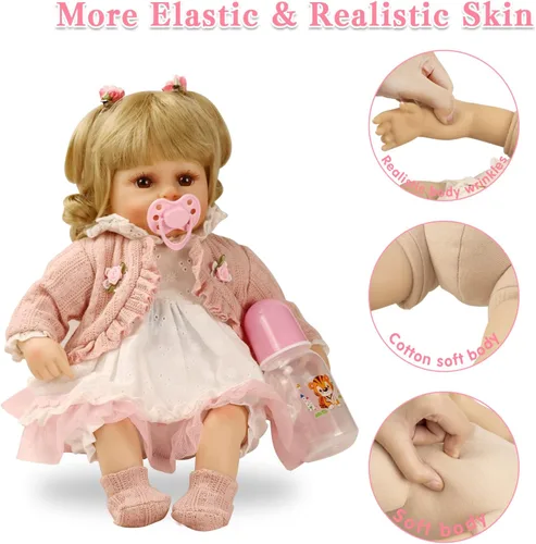 Miniatura 5 de Muñecas de bebé realistas realistas para niña, vinilo de silicona de 16 pulgadas, renacido, vida recién nacida como una niña pequeña en cuerpo suave