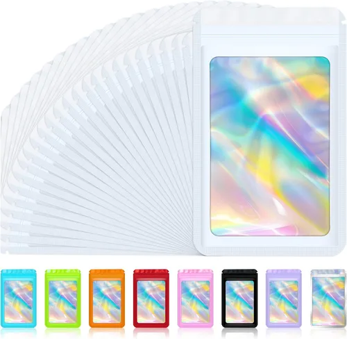 Miniatura 12 de Jetmore 100 piezas Bolsas Holográficas Mylar Resellables para Pequeñas Empresas Bolsa de Embalaje Sellable para Dulces Almacenamiento de Alimentos