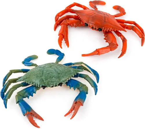 AUEAR, Paquete de 2 figuras de acción de cangrejos azules y rojos de animales falsos, modelo oceánico, adorno para baño de natación Estilo G