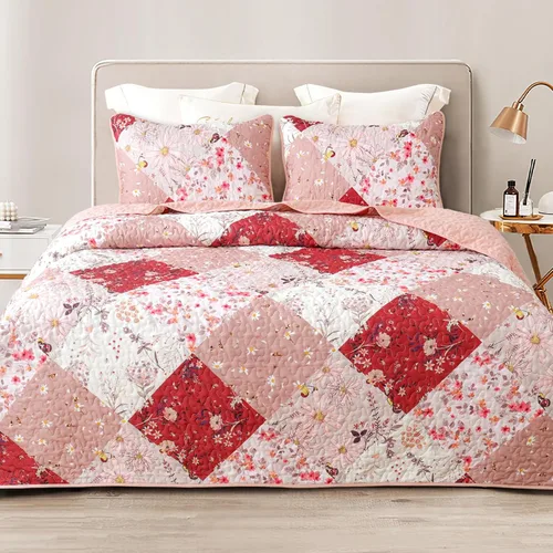 Miniatura 21 de Whale Flotilla Colcha de retazos tamaño individual, colcha floral bohemia extra suave para cama, reversible, ligero, juego de ropa de cama con 1 Azul