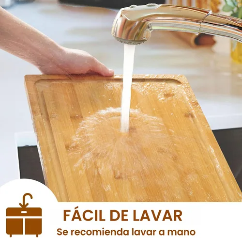 Miniatura 6 de Tabla de cortar extra grande, tablas de cortar de bambú de 17.6 in para cocina con ranura de jugo y asas, tabla de cortar de cocina para tabla