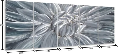 Miniatura 2 de Yihui Arts Arte de pared de flores de metal plateado, 5 piezas de arte de aluminio, escultura botánica contemporánea para sala de estar, dormitorio